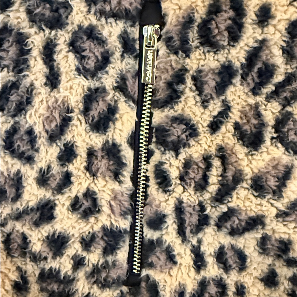 Calvin Klein Leopard Fleece Vest Sherpa Zip Pockets Size Large - Picture 5 of 14